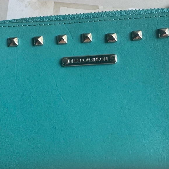 Rebecca Minkoff Teal/ Turquoise Studded Leather Wallet with full Zip Closure - Picture 5 of 16
